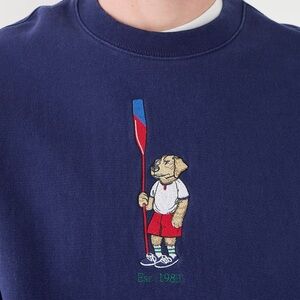 J. Crew Navy Blue Sweater with Bear and Oar Embroidery